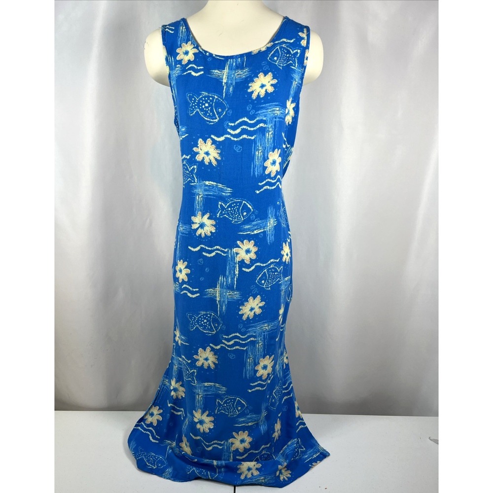 Jane Ashley Vintage Women's Blue Floral & Fish Lagenlook Dress Resort Size Large